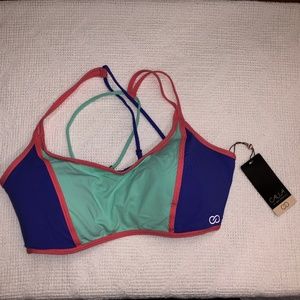 CALIA Strappy Bikini Top Purple and Seafoam Green